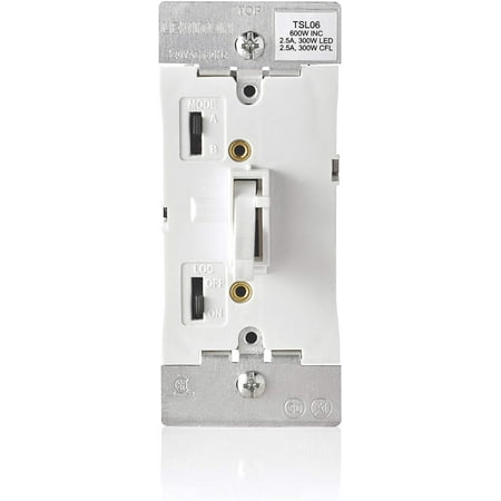 Leviton TSL06-1LW Toggle Slide Universal Dimmer, 300-Watt Dimmable LED and CFL, 600-Watt Incandescent and Halogen for Single Pole or 3-way, with locator light, 1-Pack, White