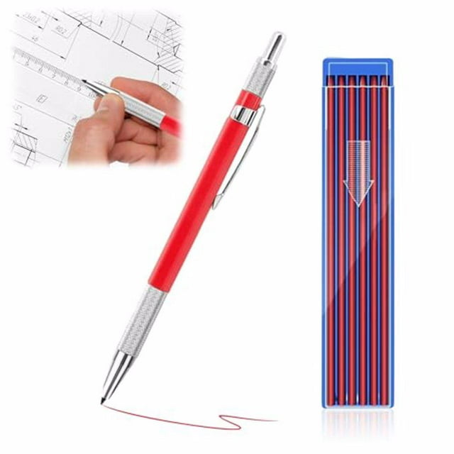 Decodeary Crayons Mécaniques pour Dessin et Dessin Technique Souples pour Précision Crayon de Charpentier Rouge et Recharge Rouge