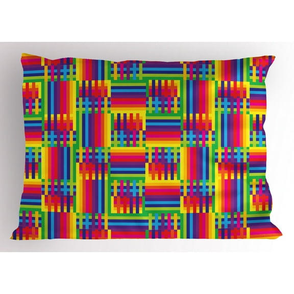 Ambesonne Vintage Rainbow Pillow Sham, Striped Mosaic, 26" X 20", Multicolor