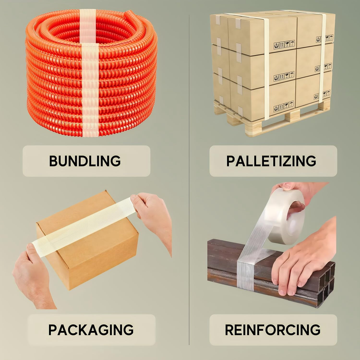 6 Pack Buck Strapping Tape 2 Inch x 60 Yds (180ft) - 5.5Mil Thickness, Heavy Duty Industrial Grade Mono Directional Fiberglass Reinforced Filament Tape with Synthetic PET Adhesive for Secure Packing