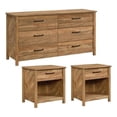 thumbnail image 1 of Home Square Ensemble de Chambre 3 Pcs en Bois Brun avec Commode et 2 Tables de Nuit, 1 of 16
