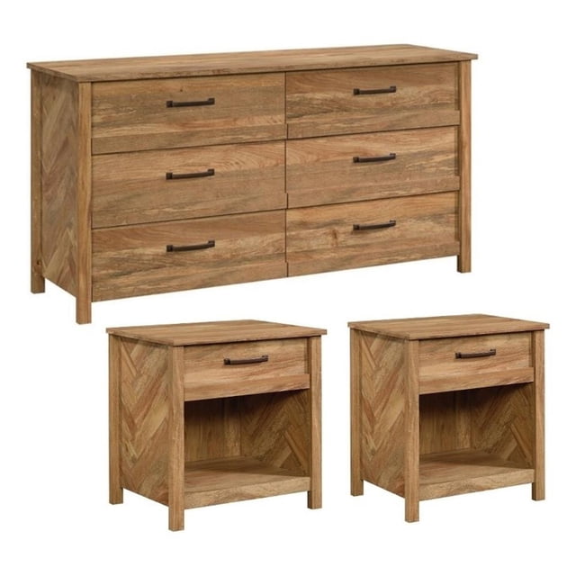 Home Square Ensemble de Chambre 3 Pcs en Bois Brun avec Commode et 2 Tables de Nuit