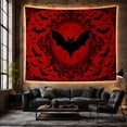 thumbnail image 6 of Large Black Bat Over Red Crest with Scrollwork, Dramatic Gothic for Dark Art Enthusiasts, Dark Fantasy Decor Halloween Gift Tapestry Wall Hanging for Bedroom and Dorm, 6 of 7