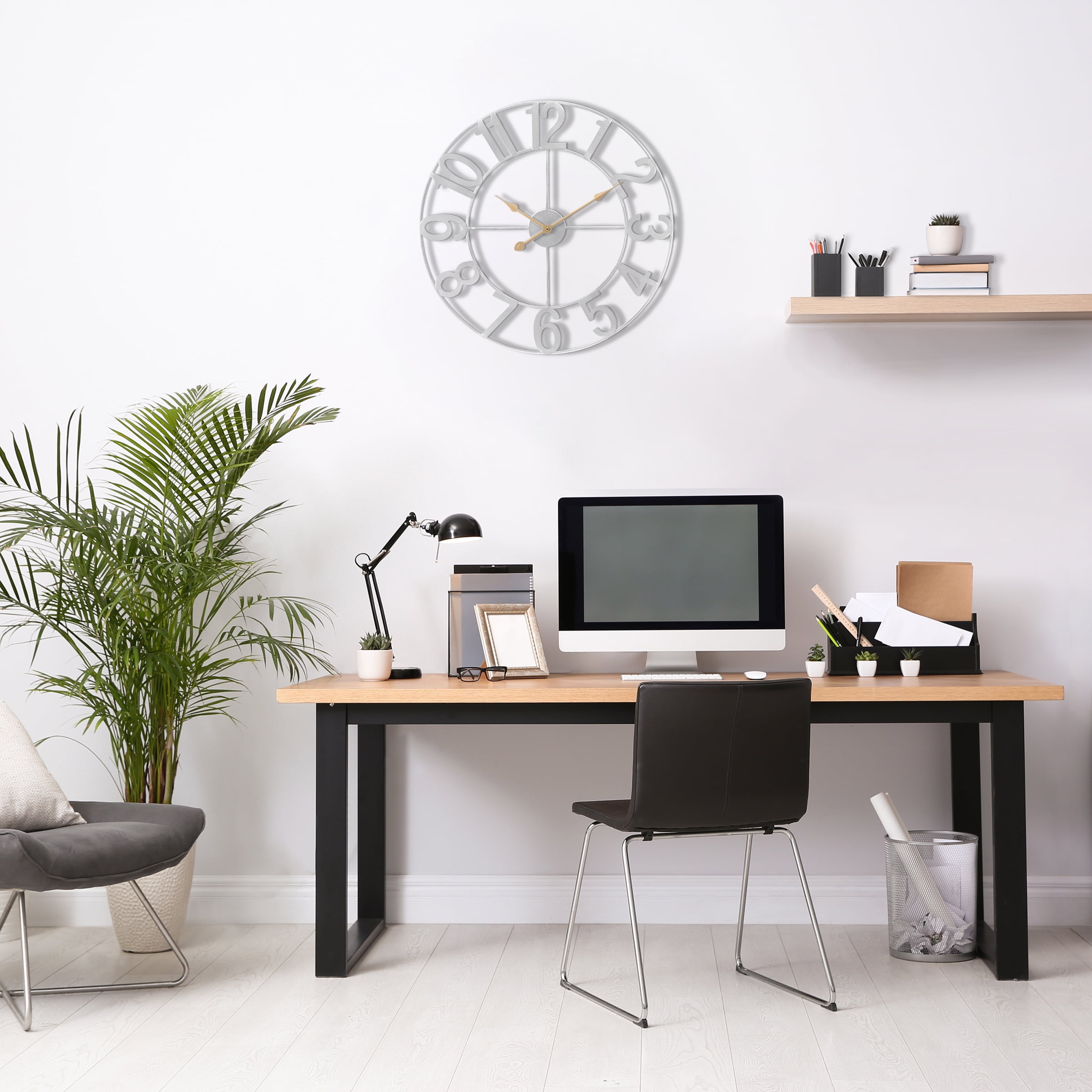 Sorbus Large Metal Numerical Wall Clock for Living Room Decor (Silver, 16" Diameter)