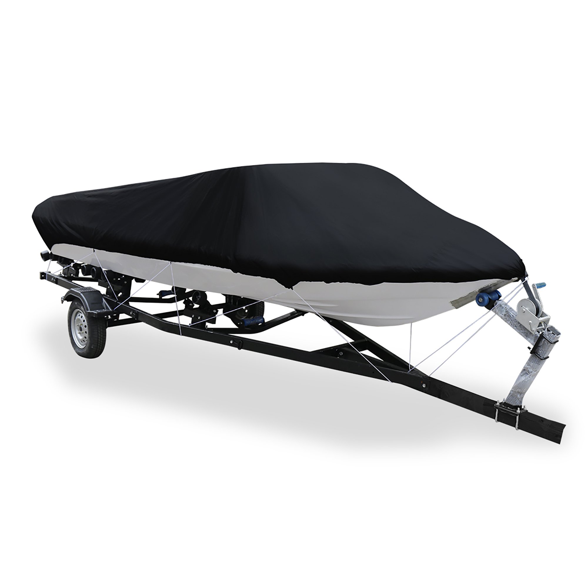 Unique Bargains 210D Trailerable Boat Cover Waterproof Sun Protection Fishing Ski Bass Speedboat V-shape Black 16-18ft