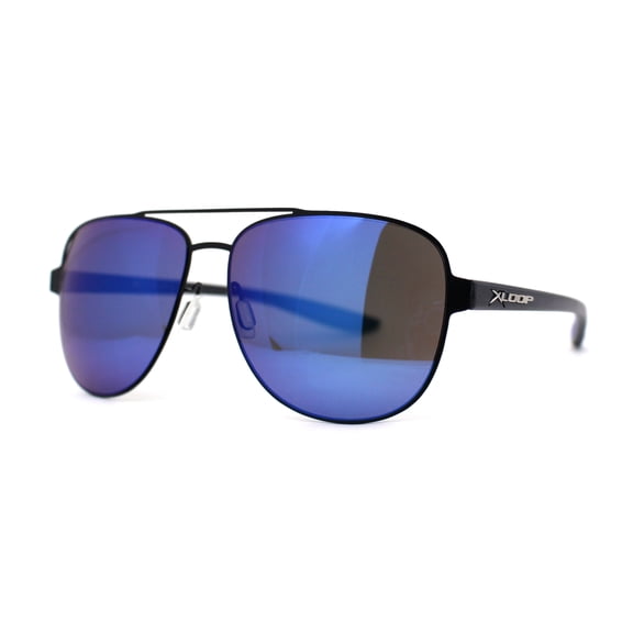 Mens Xloop 90s Classic Officer Cop Sport Rectangle Metal Sunglasses Black Blue Mirror