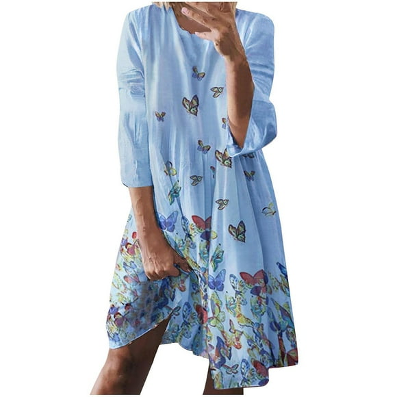 Vestido HUOGUO de manga larga casual con estampado de mariposas para mujer