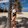 thumbnail image 5 of Flaxmaker Women Sexy 3D Flower One Shoulder One Piece Swimsuit and Skirt Bathing Suit Two pieces Swimwear, 5 of 8
