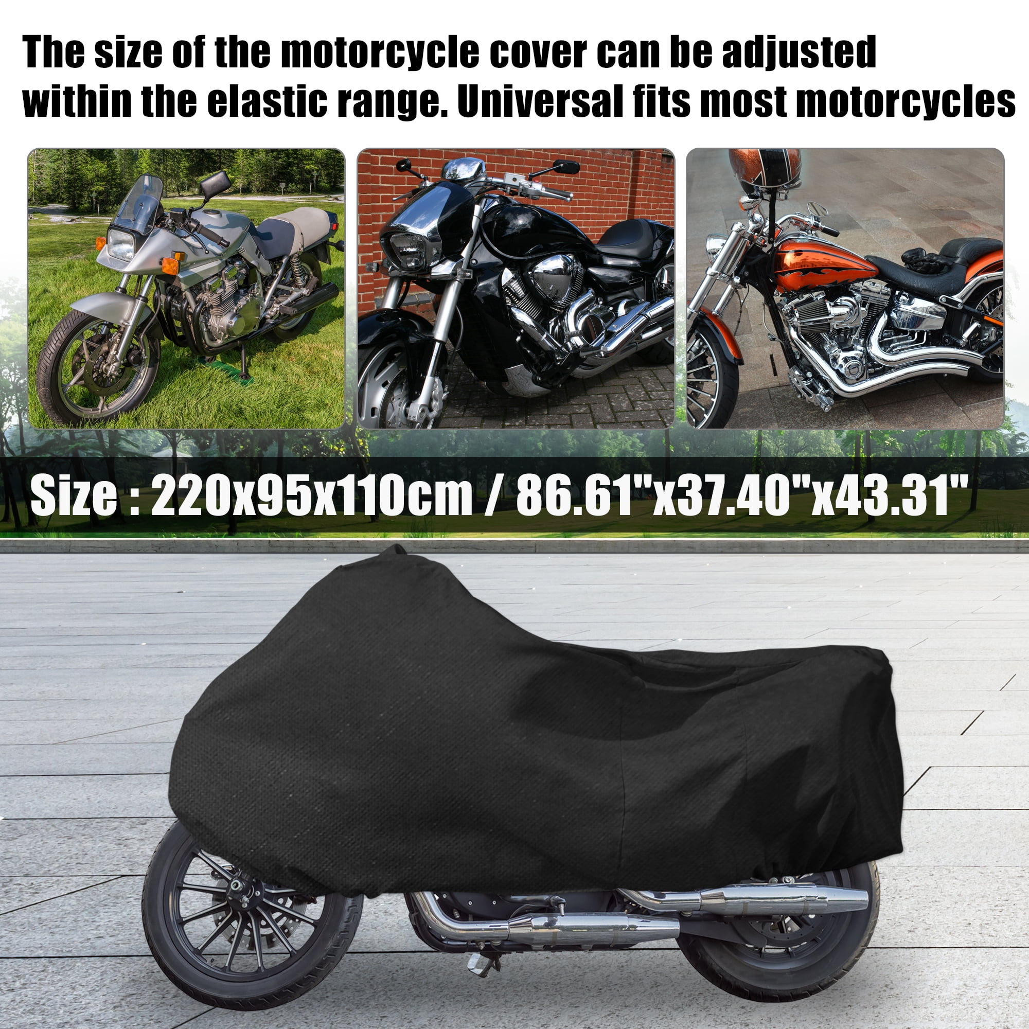 Motorcycle Cover Stretch Elastic Fabric Indoor Dust Dirt Protector Cover Fits 71.26"-78.74" Motorbikes Black L