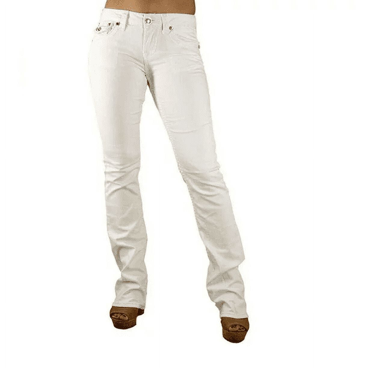 LA Idol Women's Rhinestone Mid Rise Bootcut Stretchy Denim