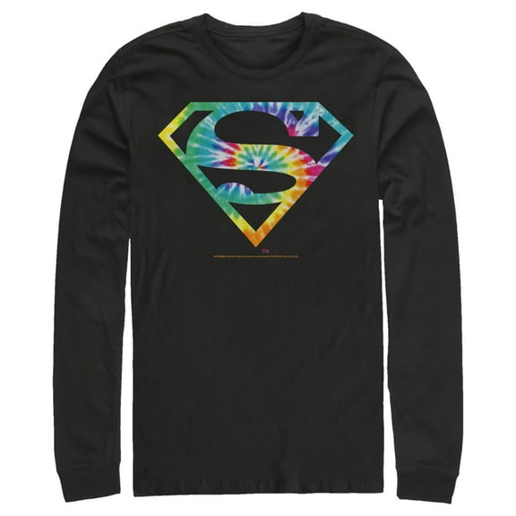 Men's Superman Tie-Dye Shield Logo Long Sleeve Shirt Black 2X Large