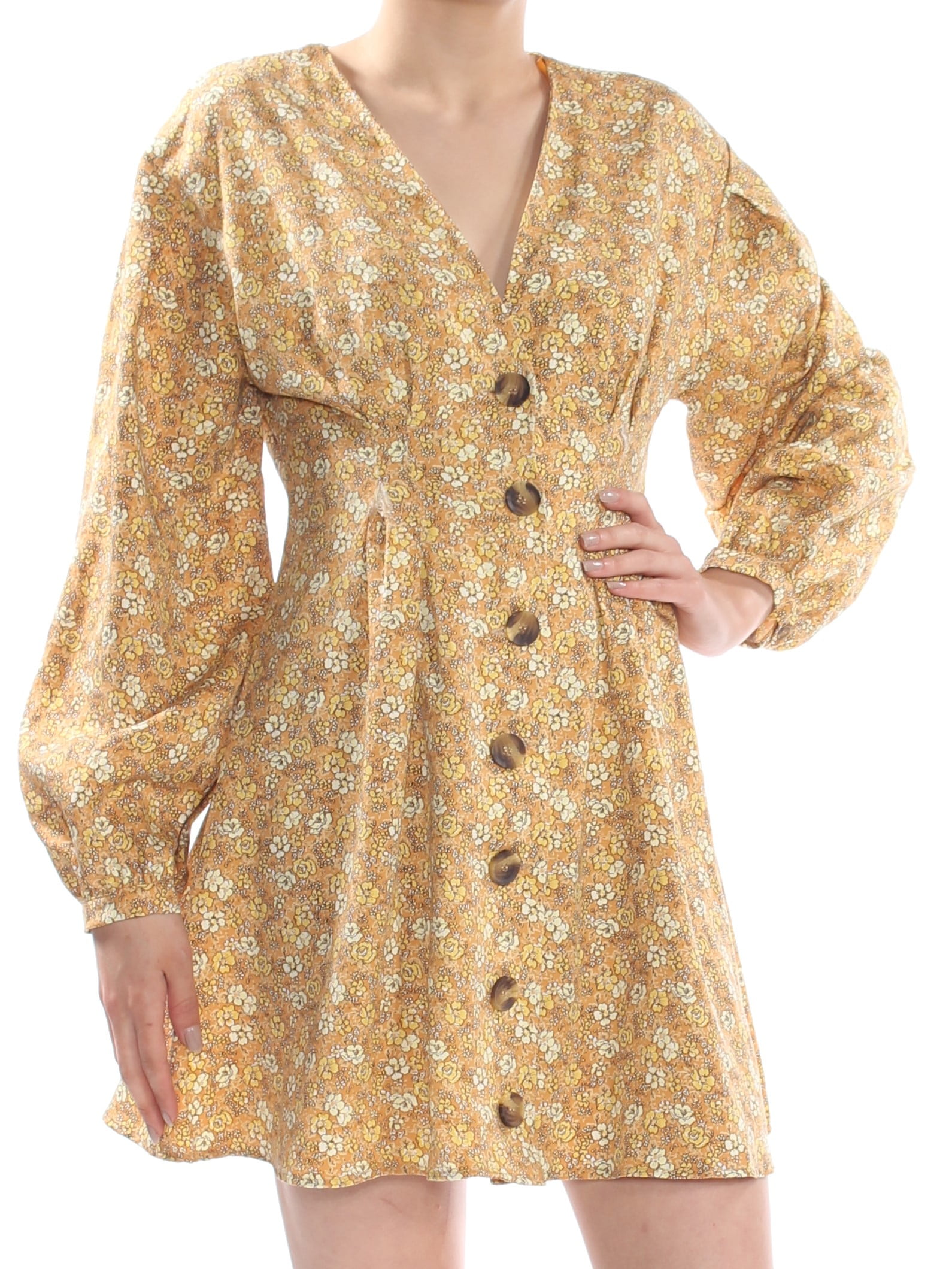 yellow floral v neck dress