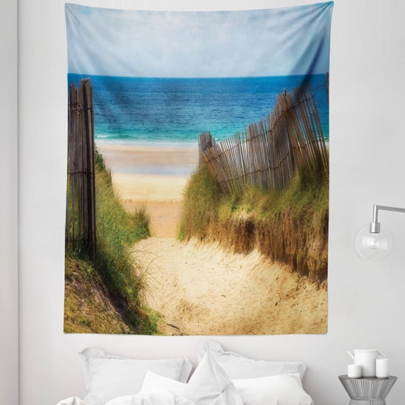 Beach Pathway Tapestry, Path to Sand with Beachgrass Way to the Wide Bandy Beaches of the Atlantic, Fabric Wall Hanging Decor for Bedroom Living Room Dorm, 5 Sizes, Multicolor, by Ambesonne