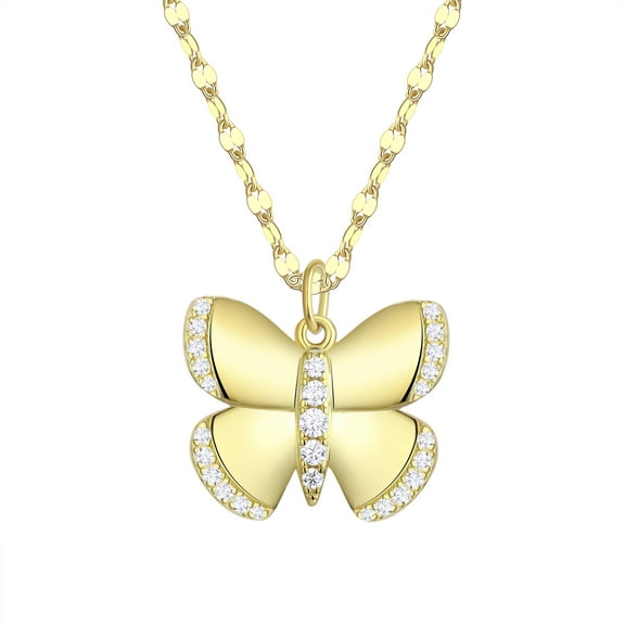 Adult 14KT Gold Flash Plated Butterfly Necklace with Simulated Diamonds
