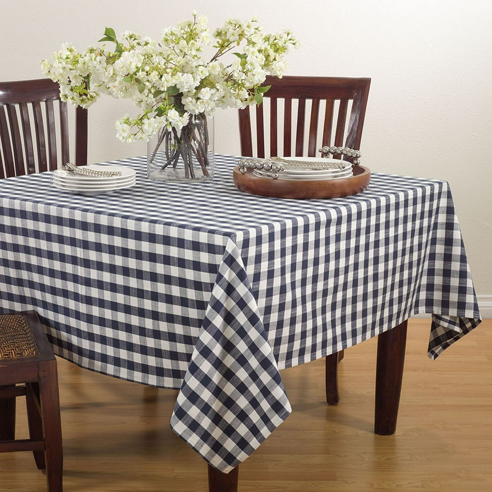 Navy Blue Gingham Checkered Design Cotton Tablecloth 72" Square
