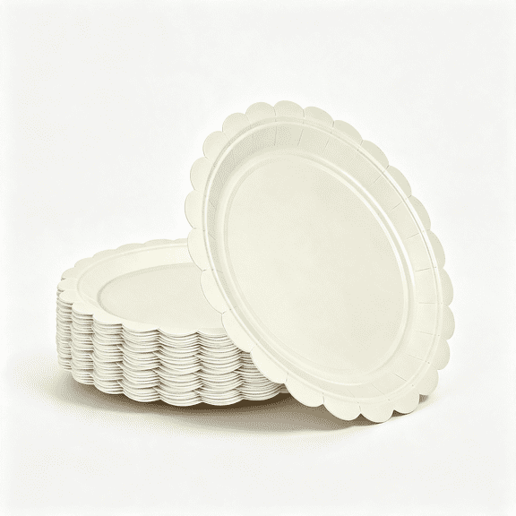 CCOCC 48 Pcs Ivory Scalloped Paper Plates 7 Inch, Disposable Ivory Dessert Plates for Wedding, Bridal Shower, Baby Shower, Birthday Party, Tea Party, Cake &Amp; Dessert Plates