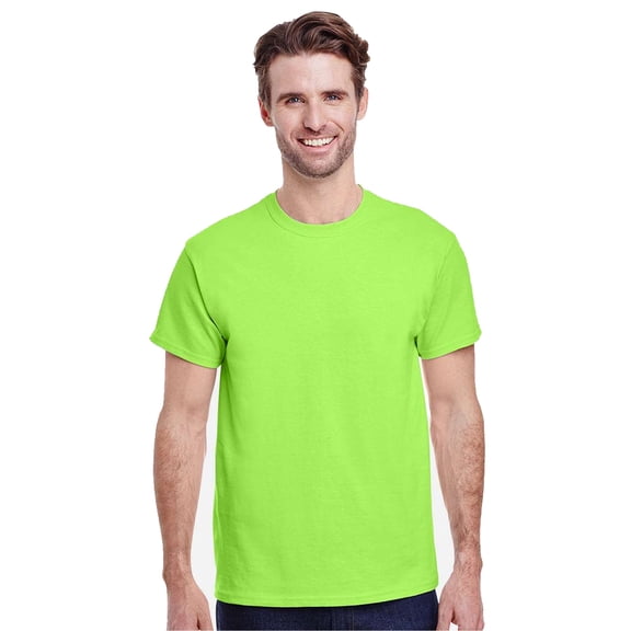 Gildan Heavy Cotton Men's Hi Vis Neon Green Tee, Short Sleeve High Visibility Safety T-Shirt, 2XL