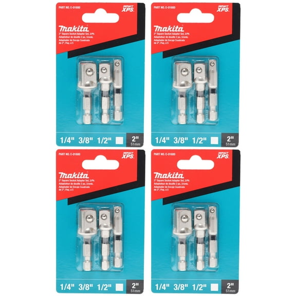 Makita E-01600 XPS 3-Piece Square 2in Impact Socket Adapter Set (4-Pack)