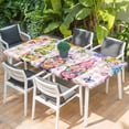 thumbnail image 2 of Watercolor Gnomes Floral Table Cloths for 5 Foot Rectangle Tables, Spring Butterflies Flowers Pink Plaid Patio Waterproof Elastic Fitted Tablecloths, Washable Rectangular Table Cover for Camping, 2 of 8