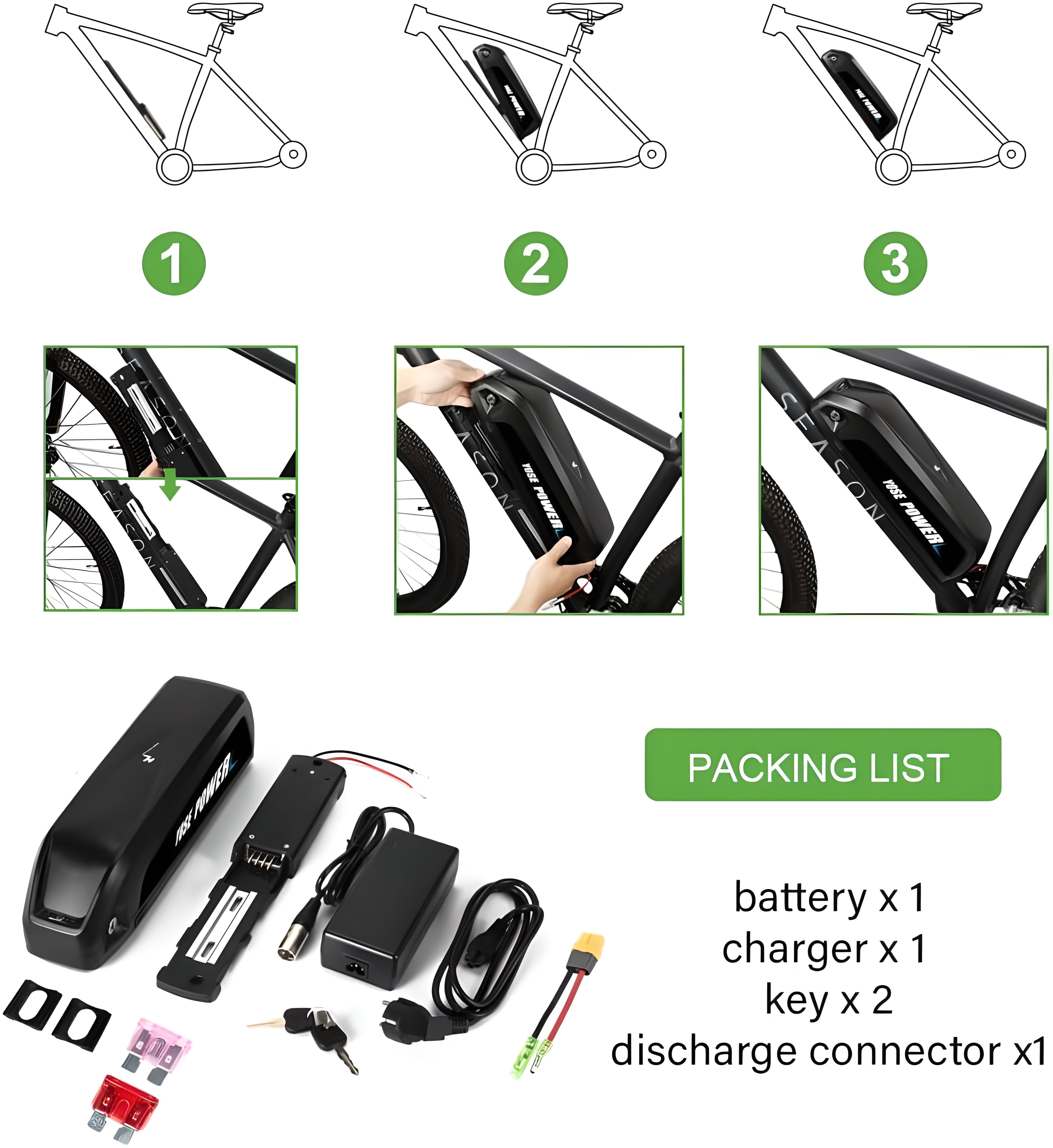 Accolmile 48V 13Ah Ebike Battery Lithium Downtube Batteries with USB Port XT60 Connector 30A BMS for 200-1000W Bafang Motor