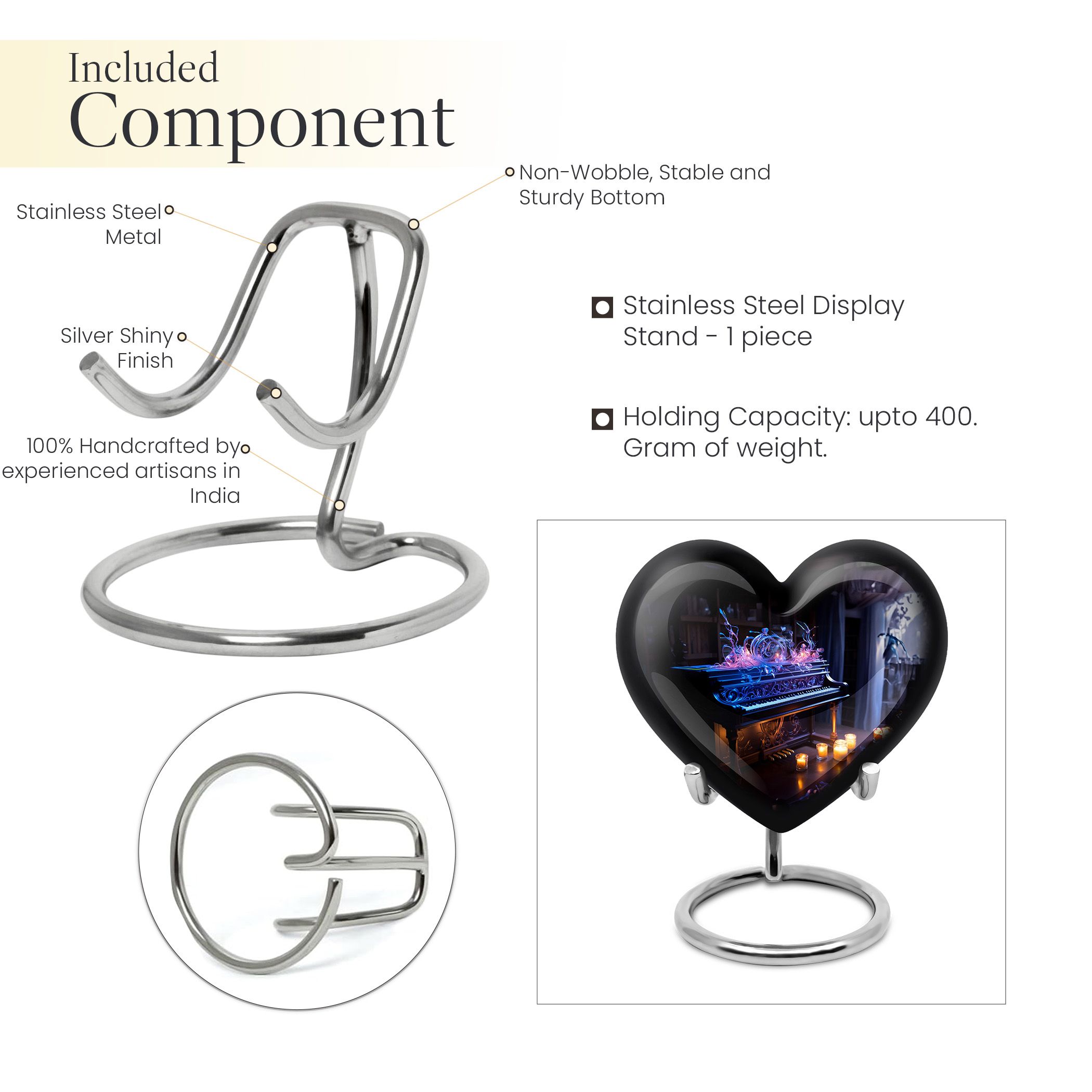 Musical Instrument Heart Urn, Heart Urns for Ashes, Keepsake Urns for Human Ashes, Cremation Urn for Human Ashes, Small Urns for Human Ashes, Urn for Ashes, 3-Inch, Set of 1 for Loved Ones