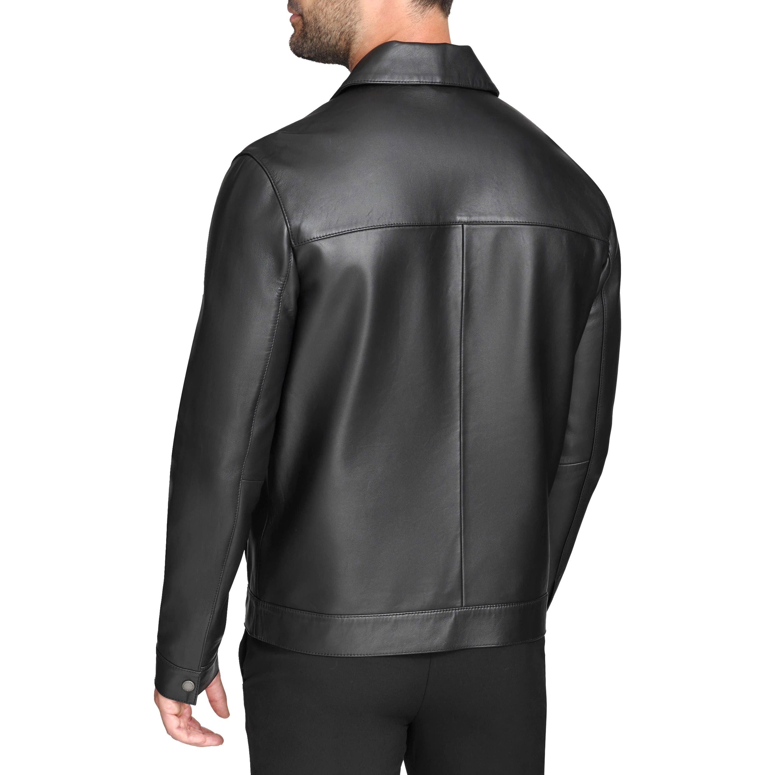 Cole Haan Men's Zip Front Genuine Leather Jacket with Chest Pockets (Black, 2XL)