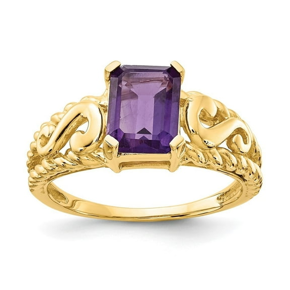 Auriga Fine Jewelry 14K Yellow Gold 8x6mm Emerald-cut Amethyst Ring for Women Size 6