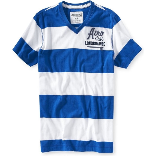 Aeropostale - Camiseta gráfica con cuello en V y rayas Cali Longboards para hombre, azul, grande
