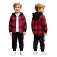 thumbnail image 3 of Boys 2 Piece Outfit Set Plaid Hooded Top and Jogger Pants Matching Sweatsuit Casual Fall Winter Clothes 3-7 Years, 3 of 9
