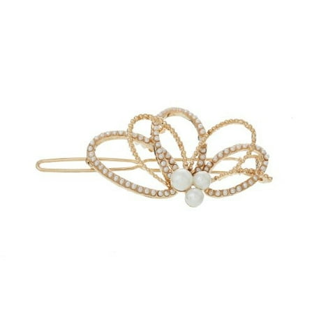 Rose Gold Hair Jewelry Hair Pin Clips Rose Gold Tone with Imitaiton Pearls Choose Your Design From Menu (Flower 6.3cm X 3.2cm) ()