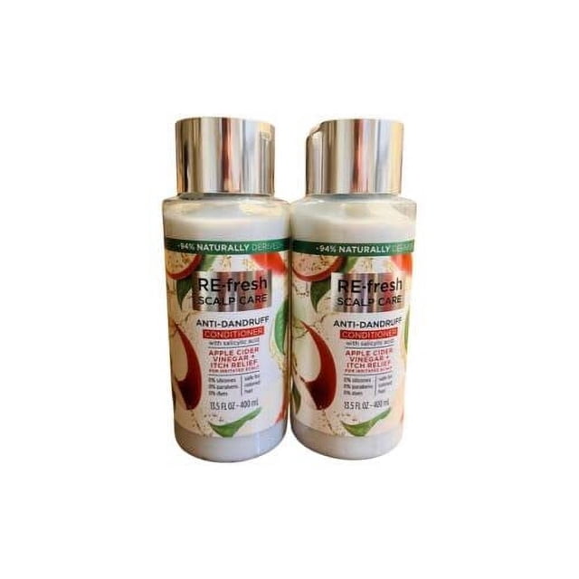 re-fresh Scalp Care Vinagre de sidra de manzana sin silicona Acondicionador anticaspa para aliviar la picazón del cuero cabelludo 13.5 fl oz (paquete de 2)