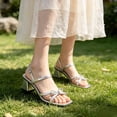 thumbnail image 6 of CHICVOMEY Women's Strappy Silver Sandals with Bow Low Block Heel Square Toe Dressy Kitten Heel Sandals for Prom Party Wedding Date, 6 of 8
