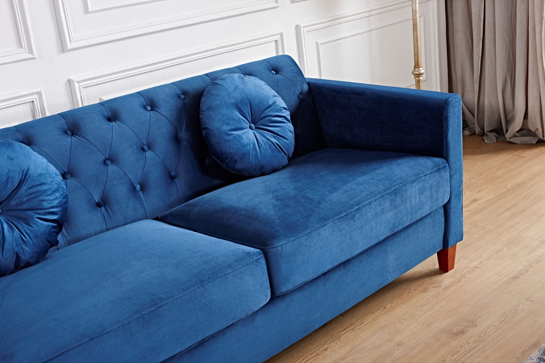 US Pride Furniture Gerame 79.5'' Velvet Square Arm Sofa, Blue