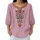 thumbnail image 5 of Neewe Women's Embroidered Tops 3/4 Sleeve Traditional Boho Shirts for Women V Neck Peasant Tunic Blouses, 5 of 8