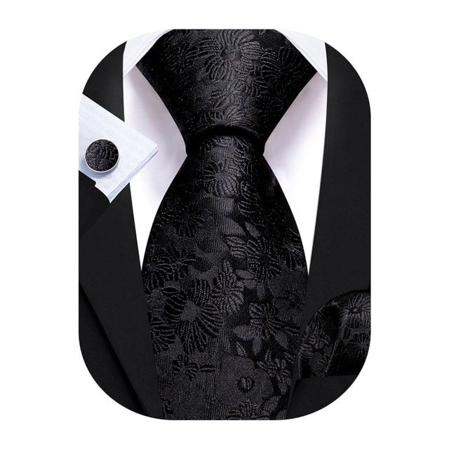 Juego de corbatas Barry.Wang de seda negra con estampado floral, 150 cm