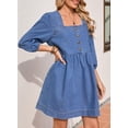 thumbnail image 3 of Vestido vaquero Sidefeel Spring con mangas 3/4, corte holgado, azul claro, 3 of 7