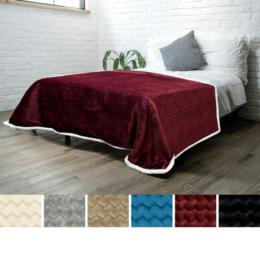PAVILIA Premium Chevron Sherpa Blanket Twin Size Soft Reversible Wine