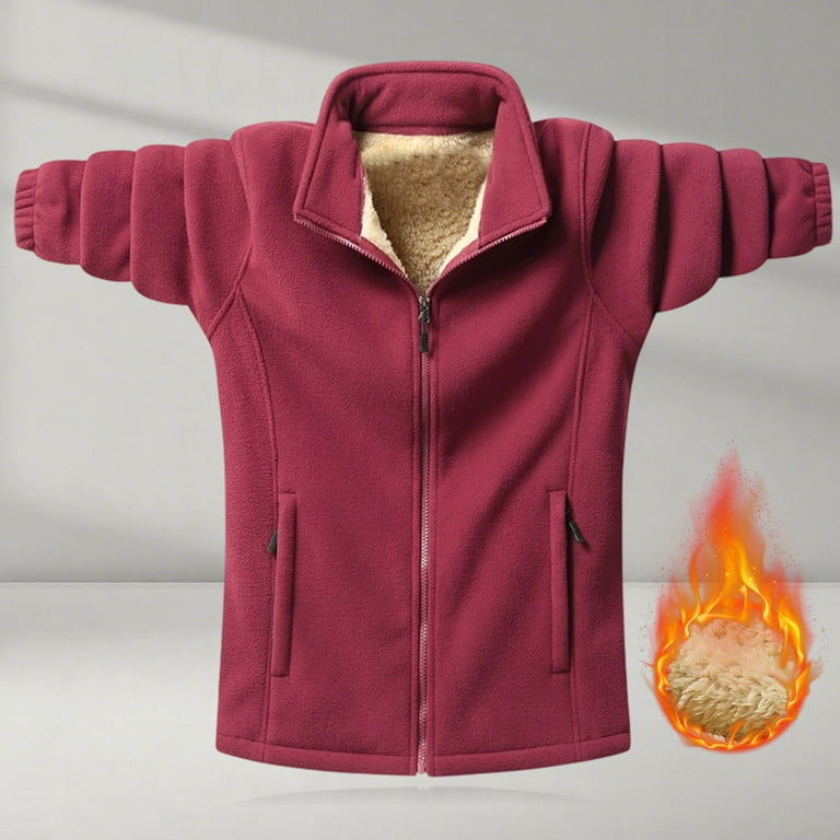 Yghzkop Men's Polar Fleece Cardigan Jacket Solid Color Stand