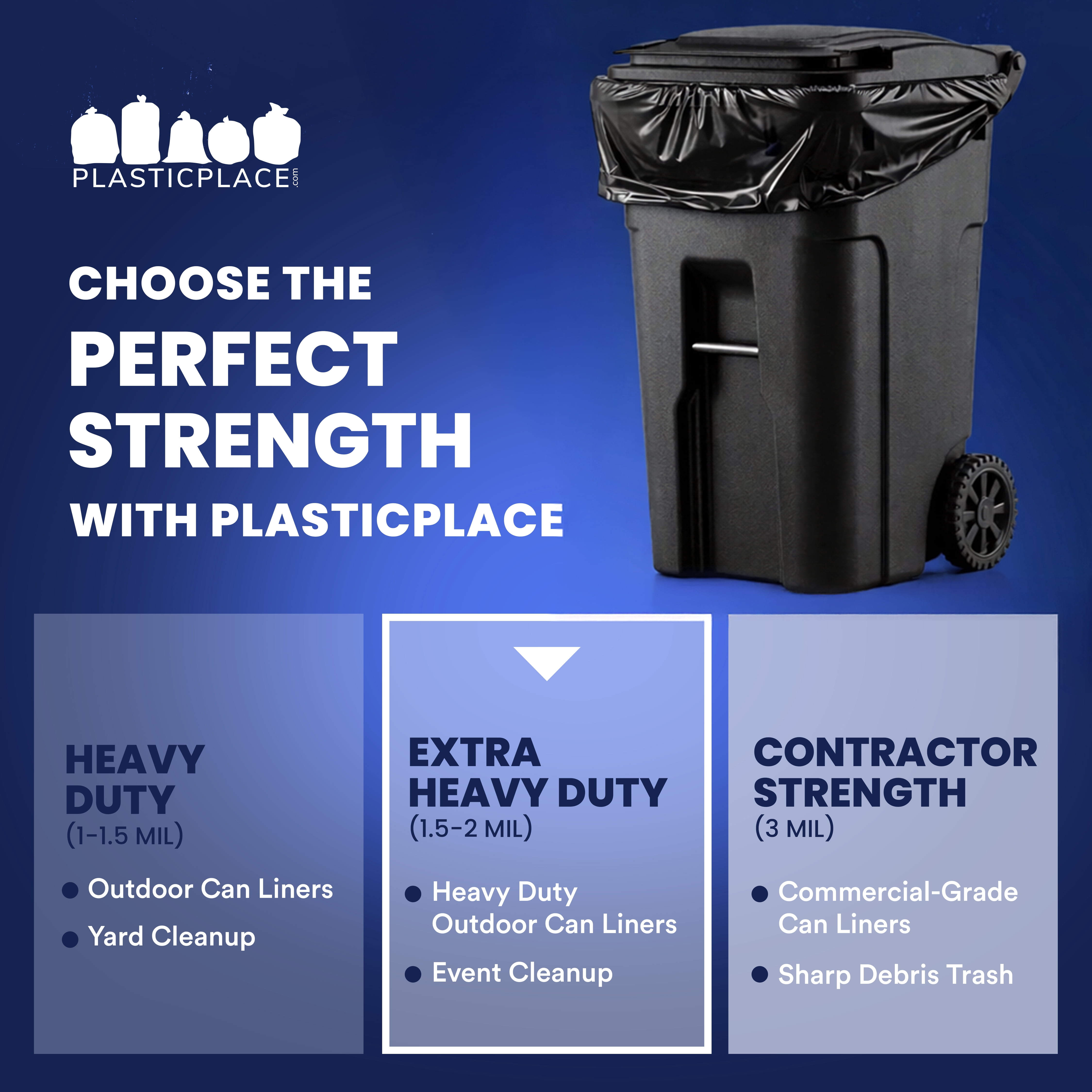 Plasticplace 95-96 Gallon Trash Bags │ 2.0 Mil │ Black Heavy Duty Garbage Can Liners │ 61” x 68” (50 Count)