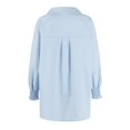 thumbnail image 6 of Mohiass Women's Smocked Cuffed Striped Boyfriend Shirt with Pocket Casual Collar Long Sleeve Blouse Tops for Pocket Shirred Light Blue L, 6 of 8