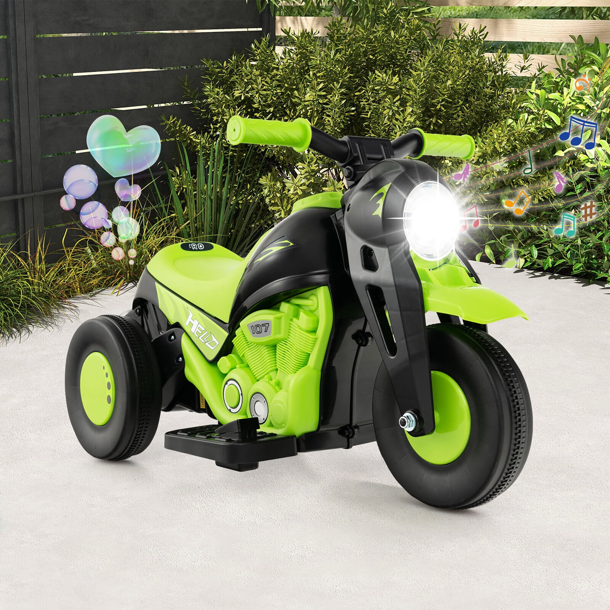 Gymax 6V Kids Bubble Car Electric Ride on Motorcycle w/ Music Button & LED Headlight Green