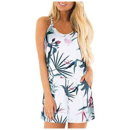 

Rompers for women Fashion Casual Women s Casual Floral Print Round Neck Sling Jumpsuit CHMORA