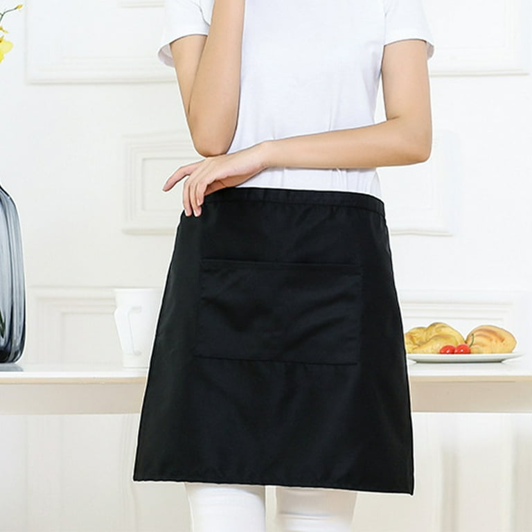 GROFRY Waist Apron Short Half Adjustable Cotton Pockets Waist Server Apron for Kitchen
