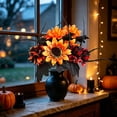 thumbnail image 2 of Gothic Halloween Artificial Bouquet 12.2In, Faux Rose Sunflower Dahlia Dark Floral Arrangement for Halloween Table & Window Seasonal Decor,Orange, 2 of 6