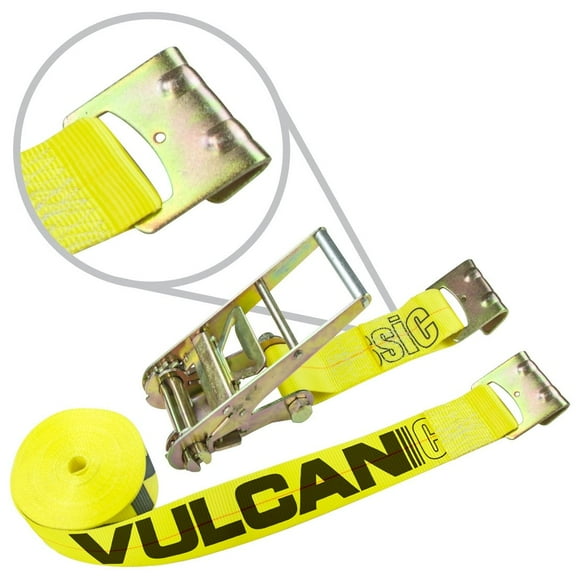 VULCAN Ratchet Strap - Flat Hooks - 3 inch x 20 foot - Classic Yellow - 5000 Lbs SWL