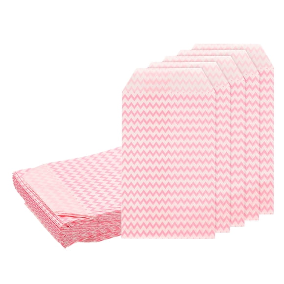 Uxcell 100Pcs Bolsas de Papel Kraft, 6" x 3" Bolsas de Caramelo Impermeables, Bolsas de Favor Planas, Bolsas de Regalo Pequeñas, Olas Rosas