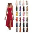 thumbnail image 2 of Summer Dresses for Women 2026 Trendy Polka Dot Spaghetti Straps Sundress Casual Round Neck Sleeveless Midi Dresses for Women Beach Vacation Slit Womens Dresses S, 2 of 7