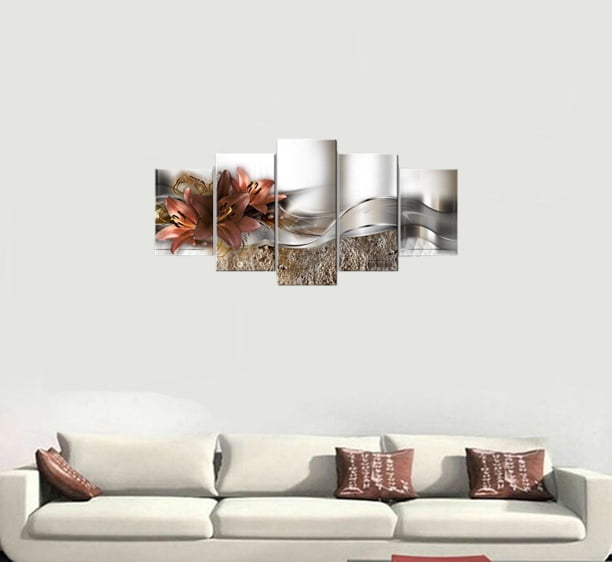 Home Silver City Reflection Painted Restaurant Wall Canva Decor 5PCS Painting 