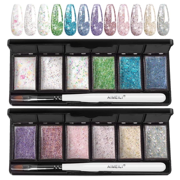 AIMEILI Hema Free Solid Gel Nail Polish 12 Colours Sparkle Solid Nail Gel UV LED Soak off Solid Cream Gel Polish Set 5