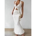 thumbnail image 4 of Women'S Two Piece Outfits Twist Front Halter Tops and Skirt Summer Set White XS, 4 of 9